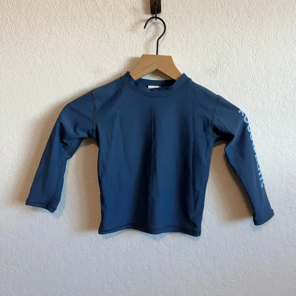Rugged Butts Baby Toddler Boys Logo Long Sleeve Rash Guard Swim Top Navy Blue 3T